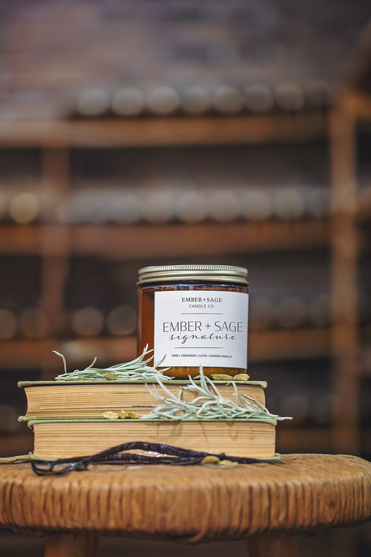 Ember + Sage Signature | Hand-Poured Soy Coconut Wax Candle | 16oz with Double Wick